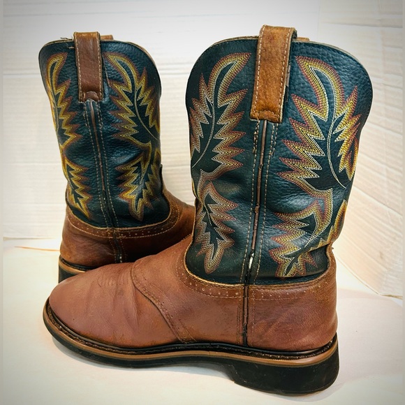 Justin Boots men's western roper work boots cowboy brown leather rodeo 10.5EE - Picture 3 of 9